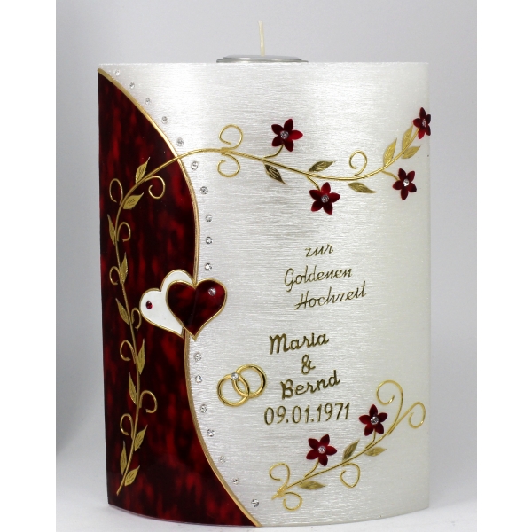 Kerze zur Goldenen Hochzeit mit Teelicht, 22x15 cm