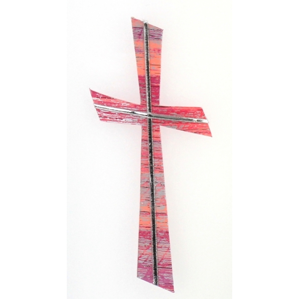 Wachsmotiv Kreuz rosa Wachsstreifen silber 11x5cm