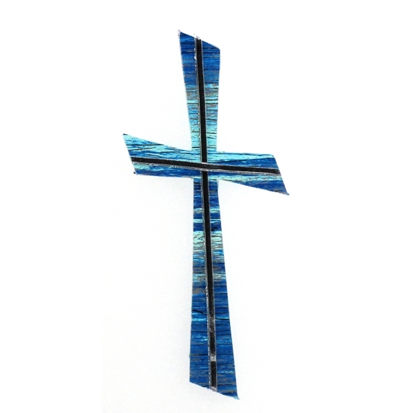 Wachsmotiv Kreuz blau, Wachsstreifen silber 11x5 cm
