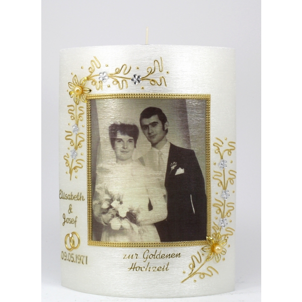 Fotokerze Zur goldenen Hochzeit mit Teelichteinsatz 22x15cm