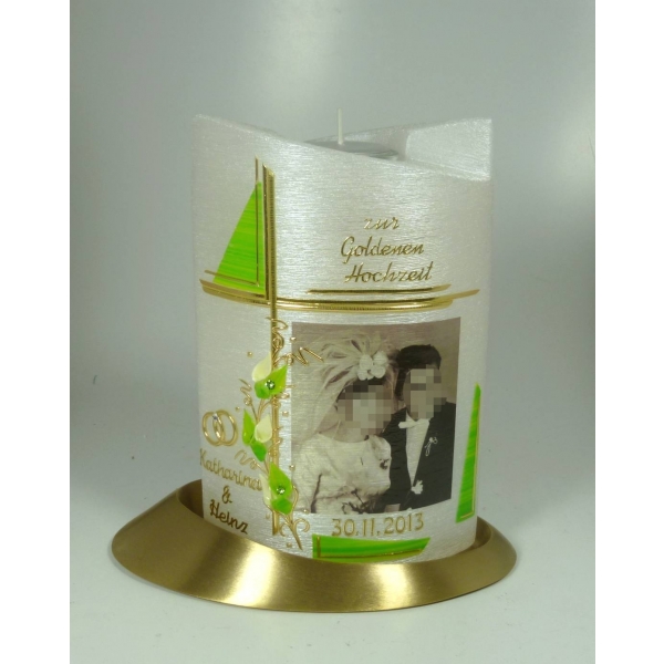 Hochzeitskerze modern mit Foto u. Teelicht, 19x13cm