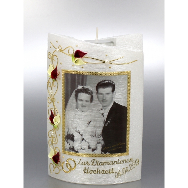 Fotokerze, Goldene Hochzeit mit Teelicht 19x13cm