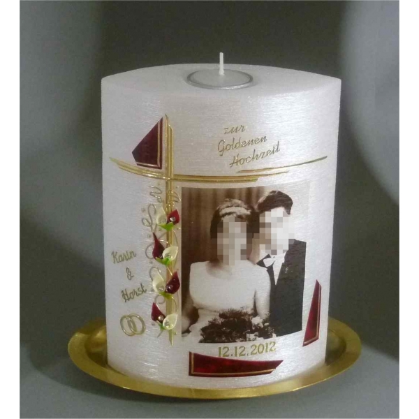 Kerze Goldene Hochzeit, mit Teelicht inkl. Beschriftung