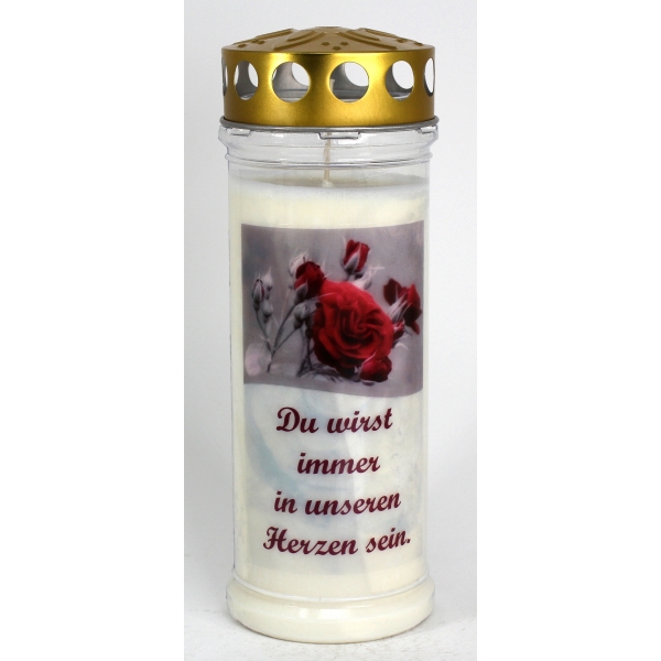 Grablicht, Rose - Du wirst immer in unseren Herzen...