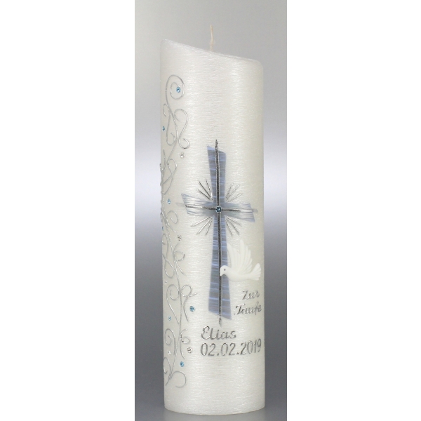 Elegante Taufkerze mit Swarovski-Kristallen 24x6cm  1246