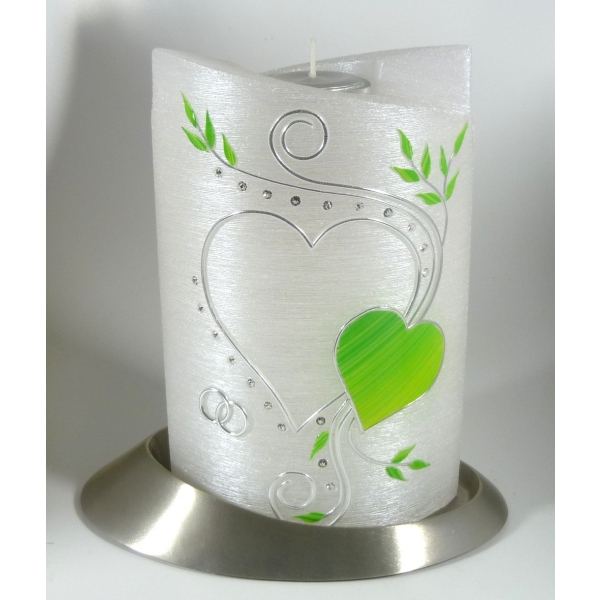 Hochzeitskerze modern mit Teelicht, 19x13cm