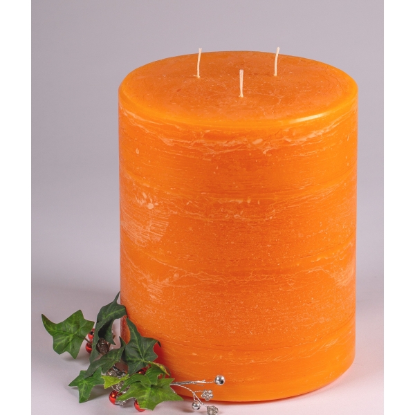 Rustic Kerzen modern mit 3 Dochte, mandarin-orange 20x17cm