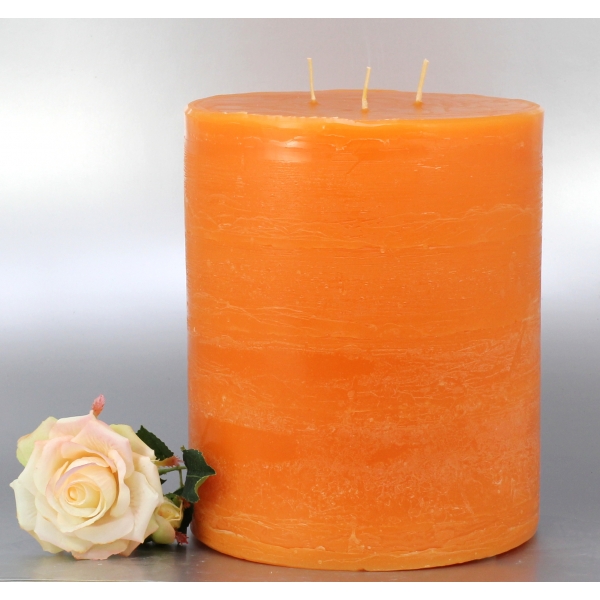 Rustic Kerzen modern mit 3 Dochte, mandarin-orange 20x17cm