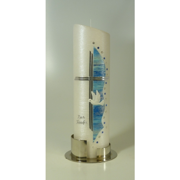 Taufkerze Oval, silberfarbig 24x6cm  1097