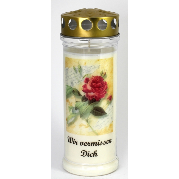 Grablicht, Rose - Wir vermissen Dich