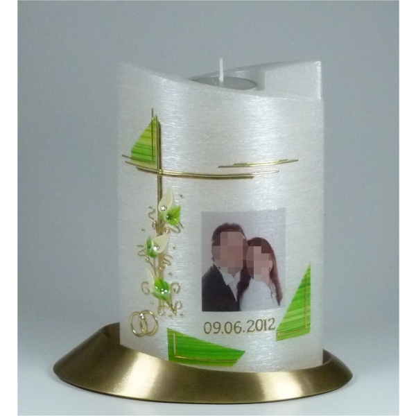 Hochzeitskerze modern mit Teelicht, 19x13cm