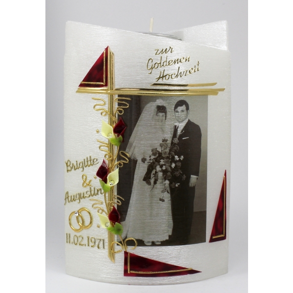 Fotokerze, Goldene Hochzeit mit Teelichteinsatz 19x13cm