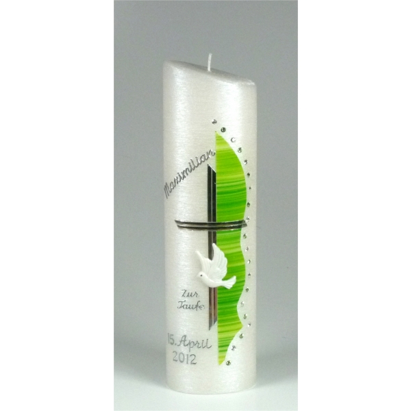Elegante Taufkerze mit Swarovski-Kristallen 24x6cm