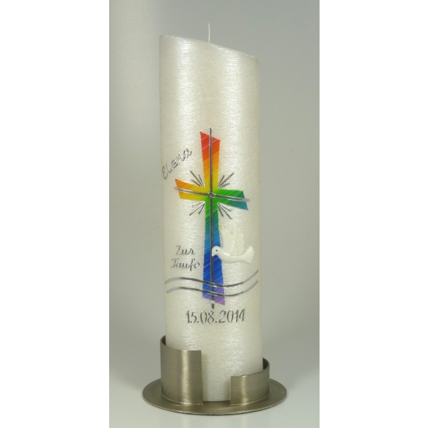 Taufkerze Regenbogen, Junge Mädchen 24x6cm