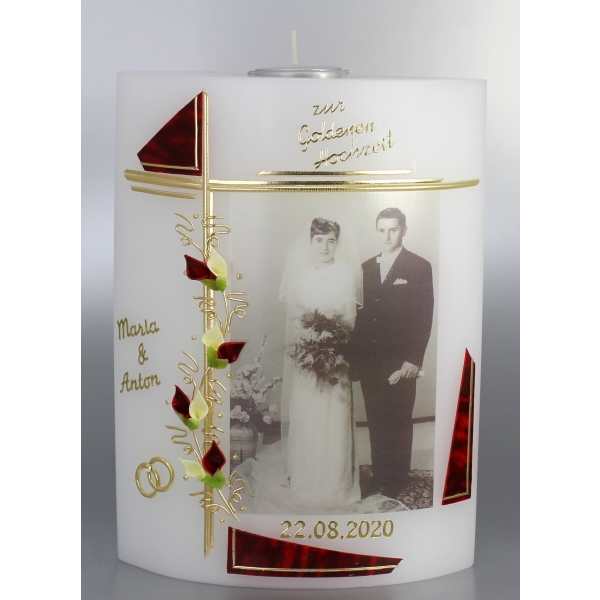 Kerze Goldene Hochzeit, mit Teelicht inkl. Beschriftung