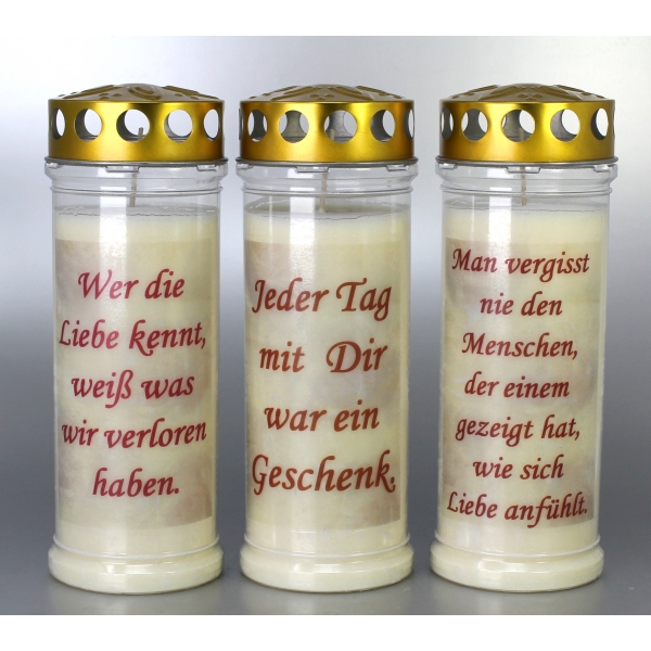 3er Set Grablichtkerzen mit Spruch  3906