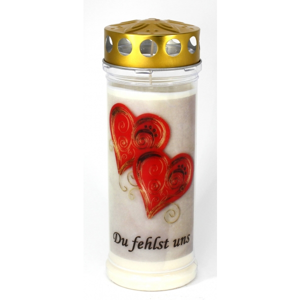 Grablicht, Herzen - Du fehlst uns