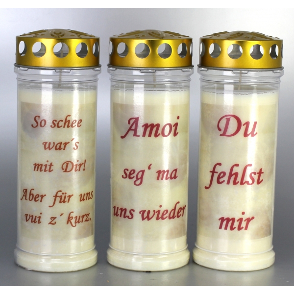 3er Set Grablichtkerzen mit Spruch  3886