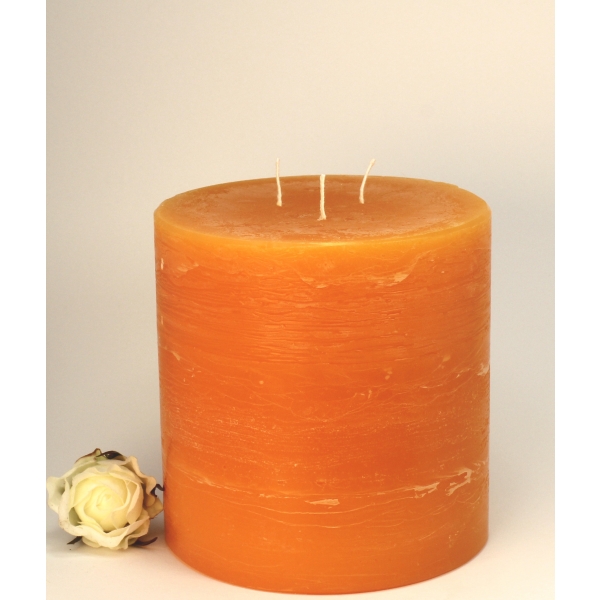 Rustic Kerzen mit 3 Dochte, mandarin-orange 12x12 cm