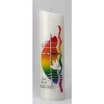 Taufkerze Taufe Kerze quer gebürstet perlmutt   250x60 Regenbogenfarben 