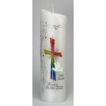 Taufkerze Regenbogen, Junge Mädchen 24x6cm
