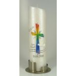 Taufkerze Regenbogen, Junge Mädchen 24x6cm
